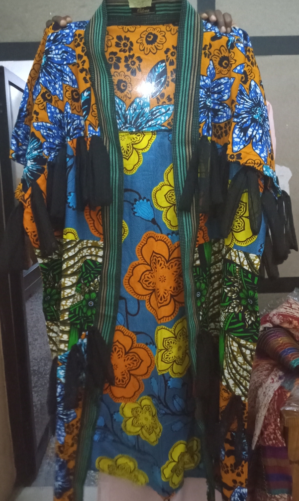 Ankara kimono jacket with net
